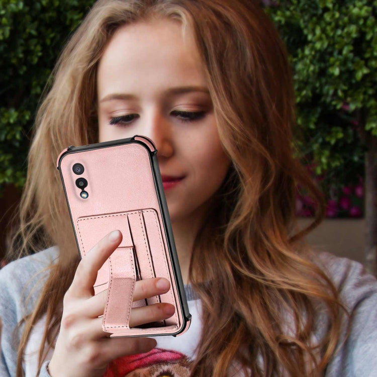 For Samsung Galaxy A02 EU Version / M02 Dream PU + TPU Four-corner Shockproof Back Cover Case with Card Slots & Holder