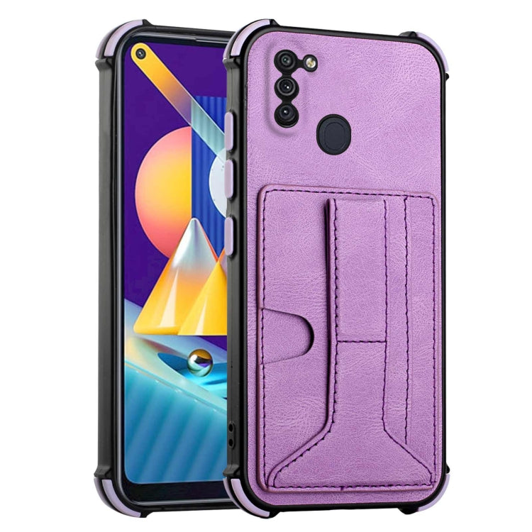 For Samsung Galaxy A11 EU Version / M11 Dream PU + TPU Four-corner Shockproof Back Cover Case with Card Slots & Holder