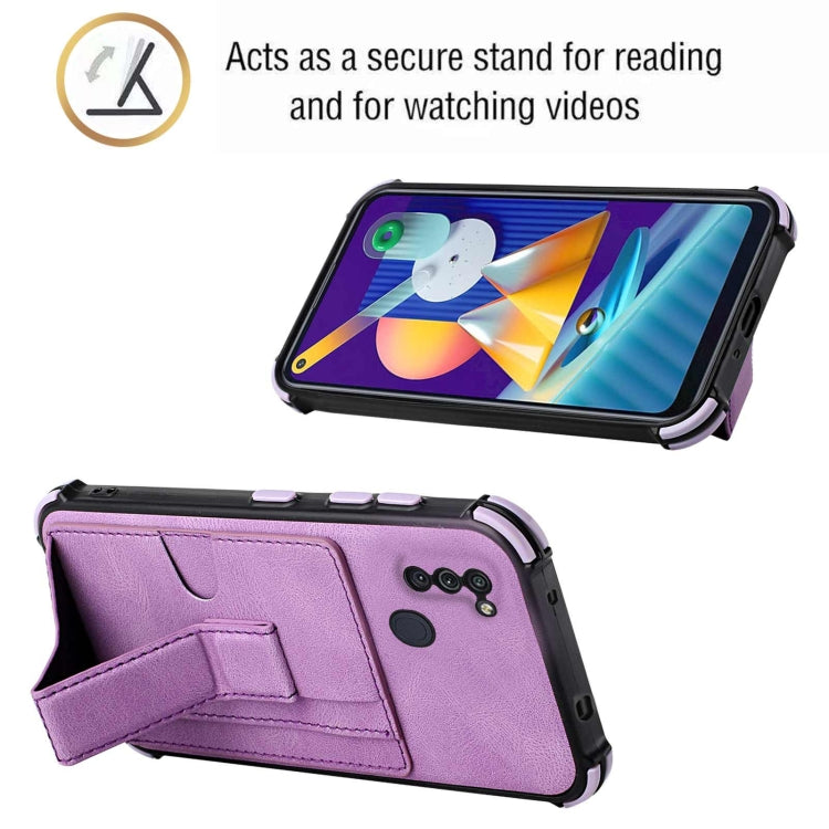 For Samsung Galaxy A11 EU Version / M11 Dream PU + TPU Four-corner Shockproof Back Cover Case with Card Slots & Holder