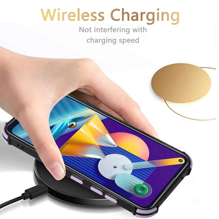 For Samsung Galaxy A11 EU Version / M11 Dream PU + TPU Four-corner Shockproof Back Cover Case with Card Slots & Holder