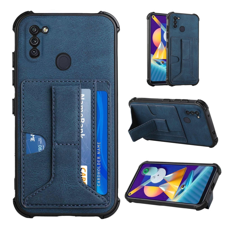 For Samsung Galaxy A11 EU Version / M11 Dream PU + TPU Four-corner Shockproof Back Cover Case with Card Slots & Holder