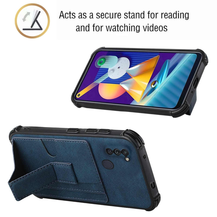 For Samsung Galaxy A11 EU Version / M11 Dream PU + TPU Four-corner Shockproof Back Cover Case with Card Slots & Holder