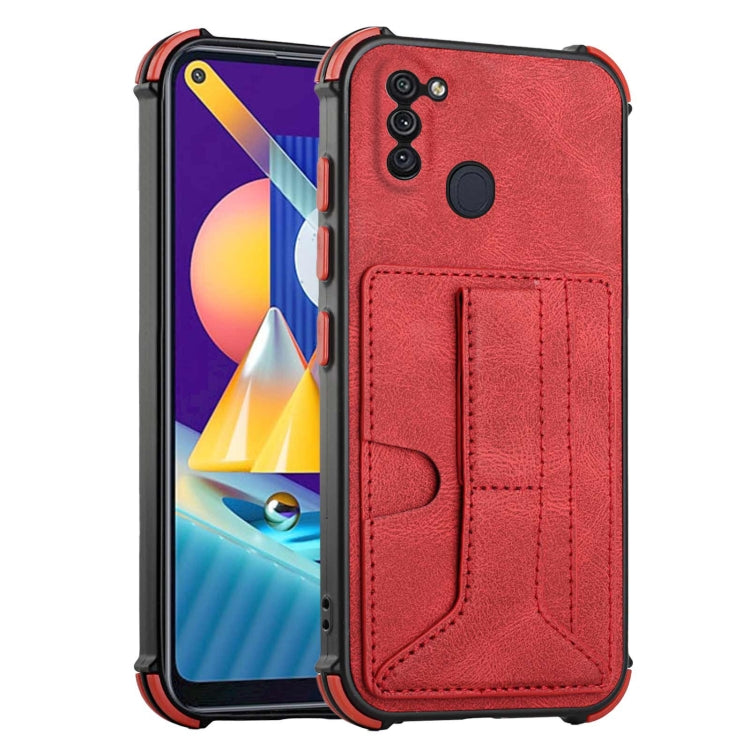 For Samsung Galaxy A11 EU Version / M11 Dream PU + TPU Four-corner Shockproof Back Cover Case with Card Slots & Holder