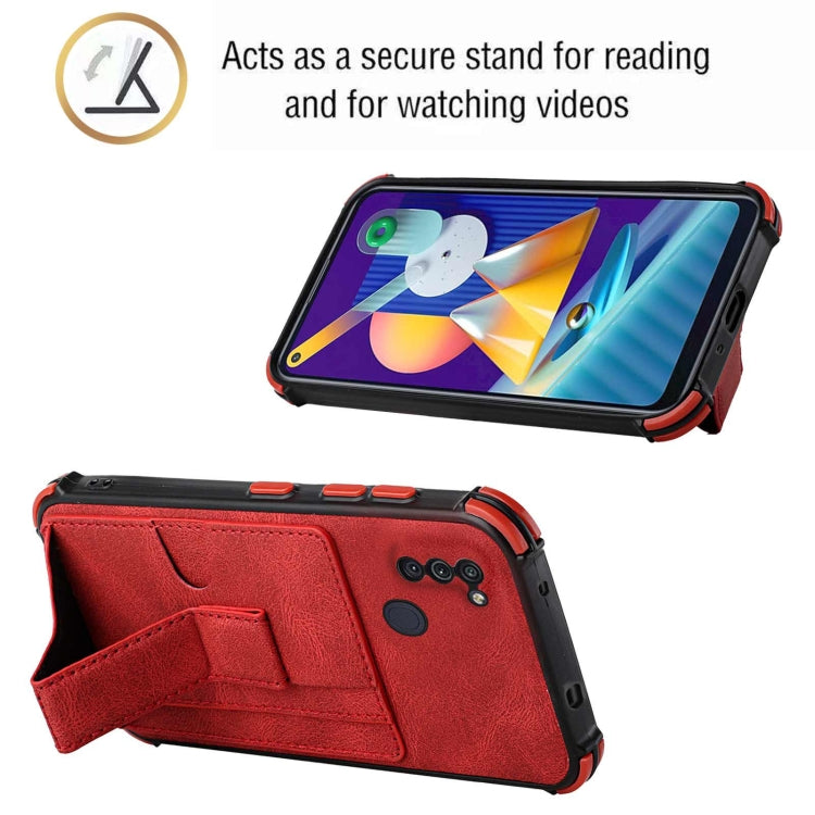 For Samsung Galaxy A11 EU Version / M11 Dream PU + TPU Four-corner Shockproof Back Cover Case with Card Slots & Holder