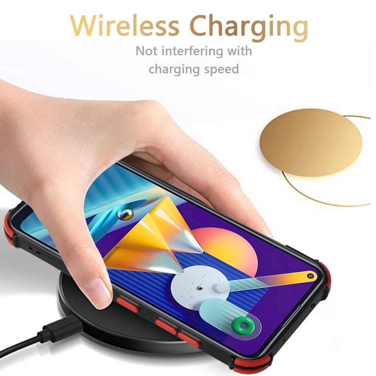 For Samsung Galaxy A11 EU Version / M11 Dream PU + TPU Four-corner Shockproof Back Cover Case with Card Slots & Holder