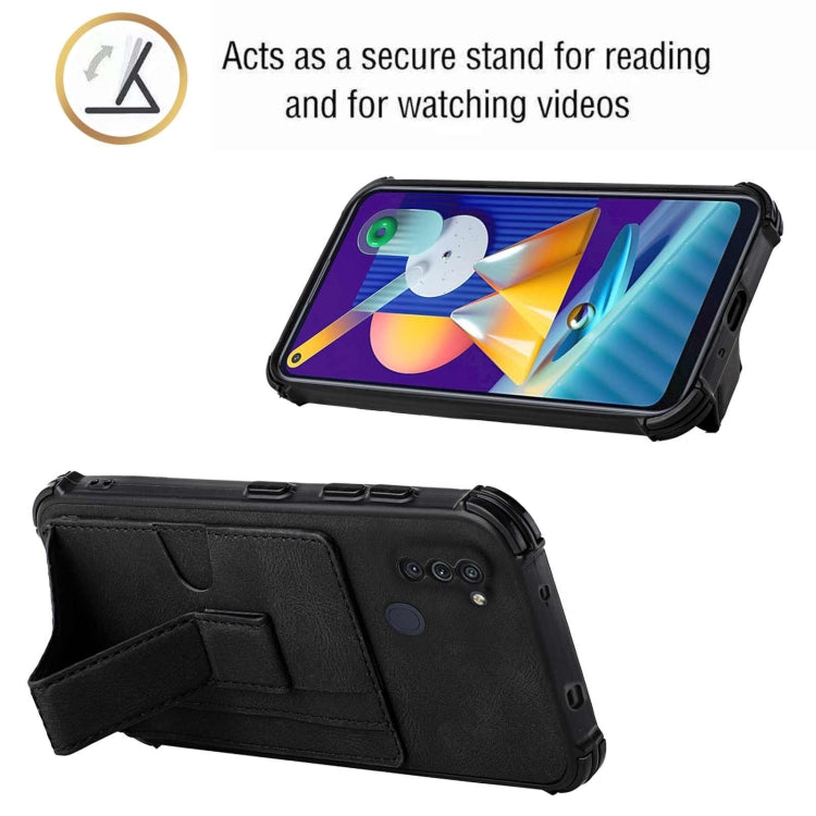 For Samsung Galaxy A11 EU Version / M11 Dream PU + TPU Four-corner Shockproof Back Cover Case with Card Slots & Holder