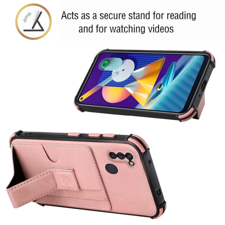 For Samsung Galaxy A11 EU Version / M11 Dream PU + TPU Four-corner Shockproof Back Cover Case with Card Slots & Holder