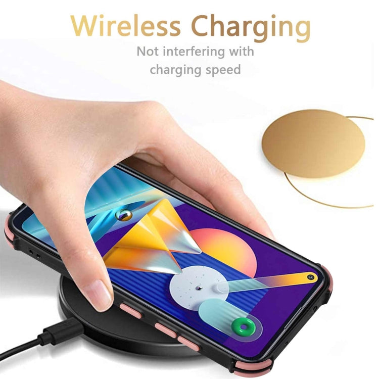 For Samsung Galaxy A11 EU Version / M11 Dream PU + TPU Four-corner Shockproof Back Cover Case with Card Slots & Holder