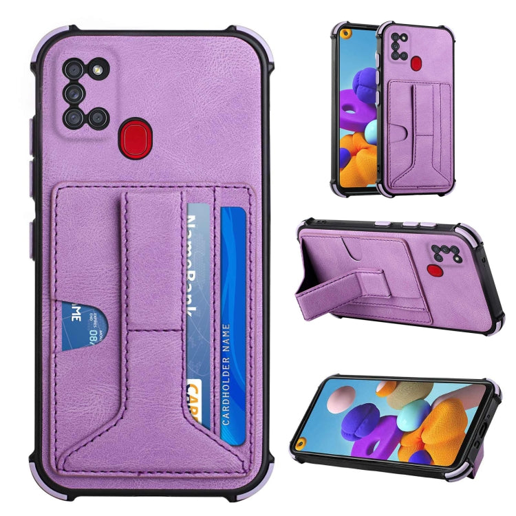 For Samsung Galaxy A21s Dream PU + TPU Four-corner Shockproof Back Cover Case with Card Slots & Holder
