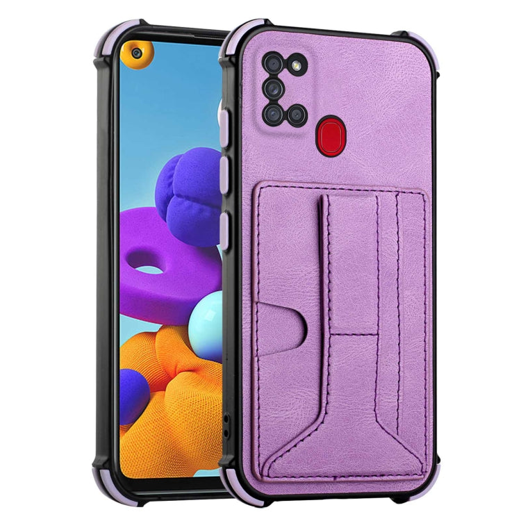 For Samsung Galaxy A21s Dream PU + TPU Four-corner Shockproof Back Cover Case with Card Slots & Holder