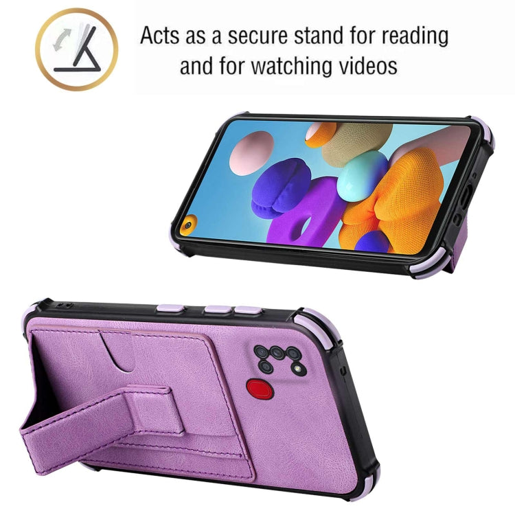 For Samsung Galaxy A21s Dream PU + TPU Four-corner Shockproof Back Cover Case with Card Slots & Holder