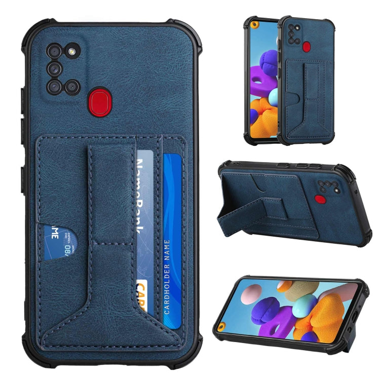 For Samsung Galaxy A21s Dream PU + TPU Four-corner Shockproof Back Cover Case with Card Slots & Holder