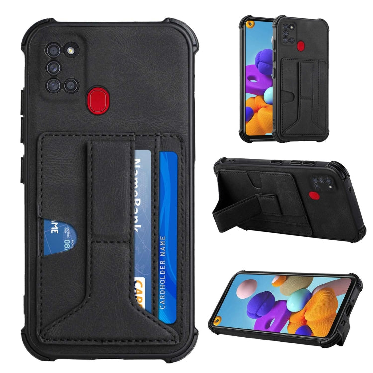 For Samsung Galaxy A21s Dream PU + TPU Four-corner Shockproof Back Cover Case with Card Slots & Holder