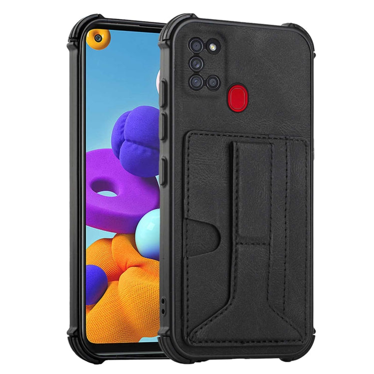 For Samsung Galaxy A21s Dream PU + TPU Four-corner Shockproof Back Cover Case with Card Slots & Holder
