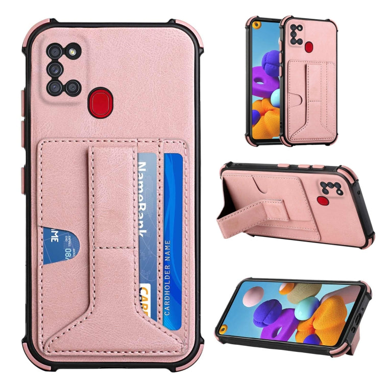 For Samsung Galaxy A21s Dream PU + TPU Four-corner Shockproof Back Cover Case with Card Slots & Holder