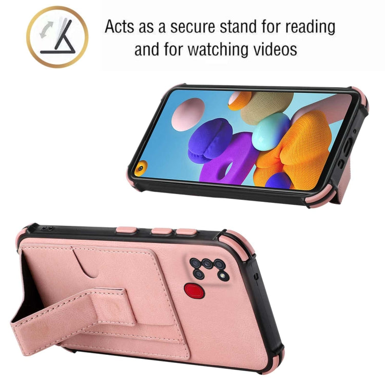 For Samsung Galaxy A21s Dream PU + TPU Four-corner Shockproof Back Cover Case with Card Slots & Holder