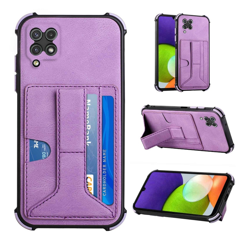For Samsung Galaxy A22 4G Dream PU + TPU Four-corner Shockproof Back Cover Case with Card Slots & Holder