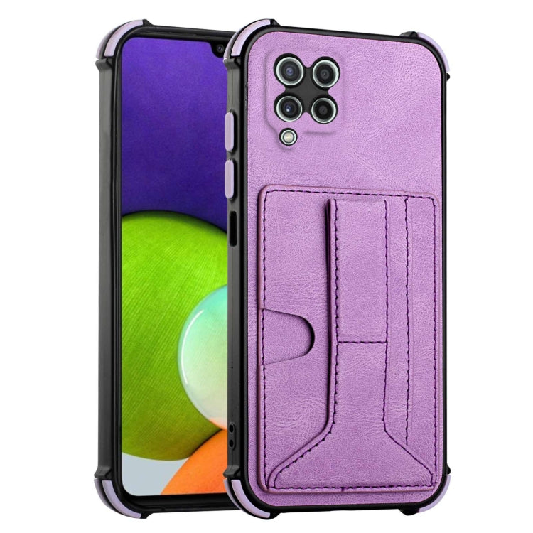 For Samsung Galaxy A22 4G Dream PU + TPU Four-corner Shockproof Back Cover Case with Card Slots & Holder