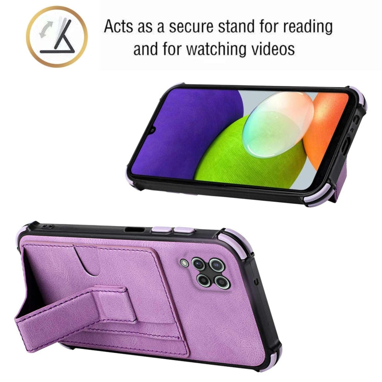 For Samsung Galaxy A22 4G Dream PU + TPU Four-corner Shockproof Back Cover Case with Card Slots & Holder
