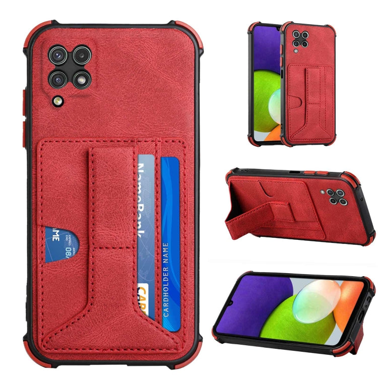 For Samsung Galaxy A22 4G Dream PU + TPU Four-corner Shockproof Back Cover Case with Card Slots & Holder