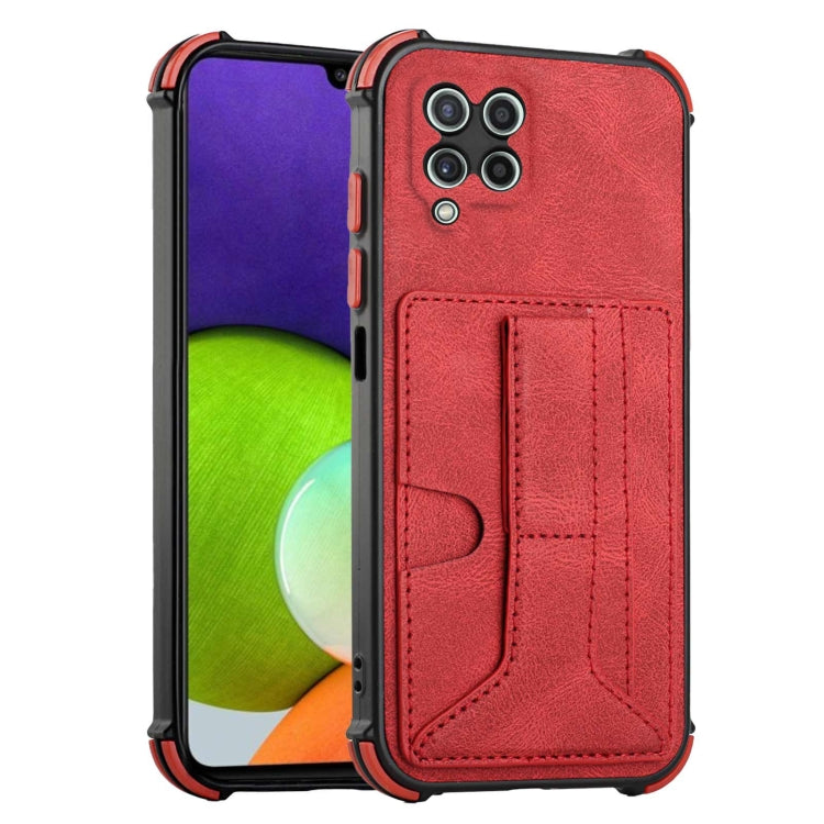 For Samsung Galaxy A22 4G Dream PU + TPU Four-corner Shockproof Back Cover Case with Card Slots & Holder