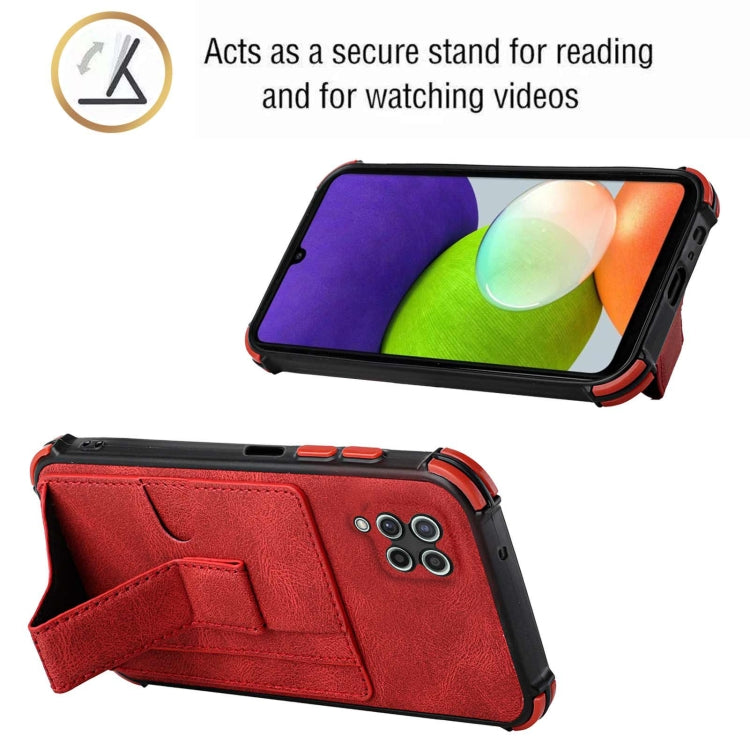 For Samsung Galaxy A22 4G Dream PU + TPU Four-corner Shockproof Back Cover Case with Card Slots & Holder