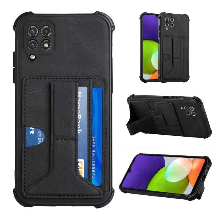 For Samsung Galaxy A22 4G Dream PU + TPU Four-corner Shockproof Back Cover Case with Card Slots & Holder