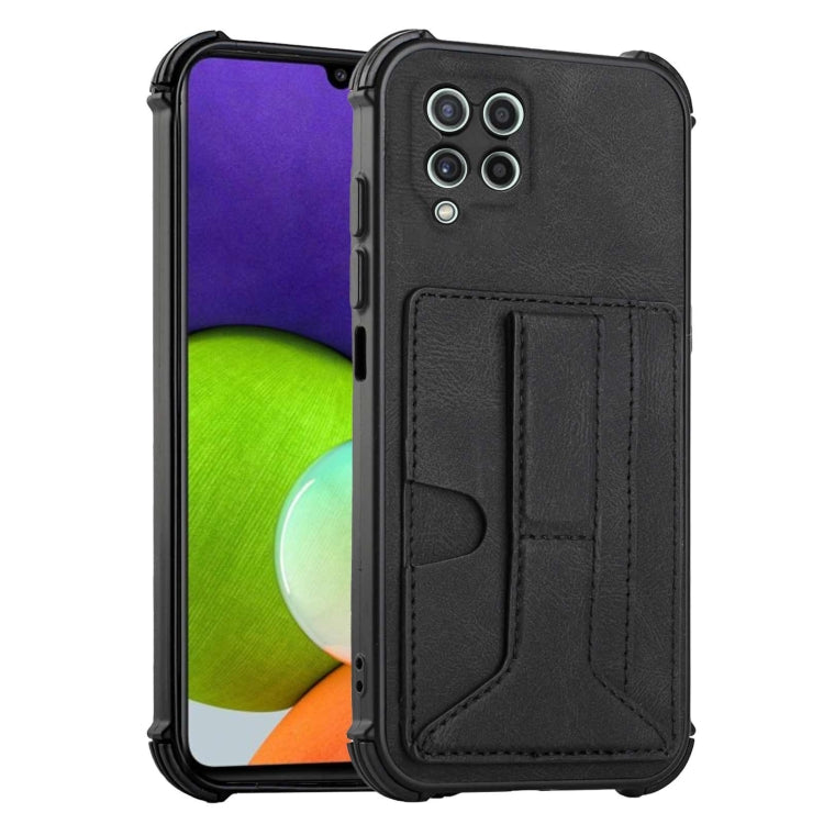For Samsung Galaxy A22 4G Dream PU + TPU Four-corner Shockproof Back Cover Case with Card Slots & Holder