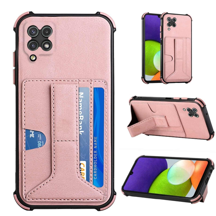 For Samsung Galaxy A22 4G Dream PU + TPU Four-corner Shockproof Back Cover Case with Card Slots & Holder