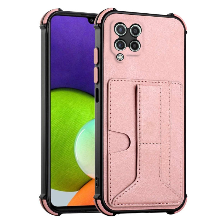 For Samsung Galaxy A22 4G Dream PU + TPU Four-corner Shockproof Back Cover Case with Card Slots & Holder