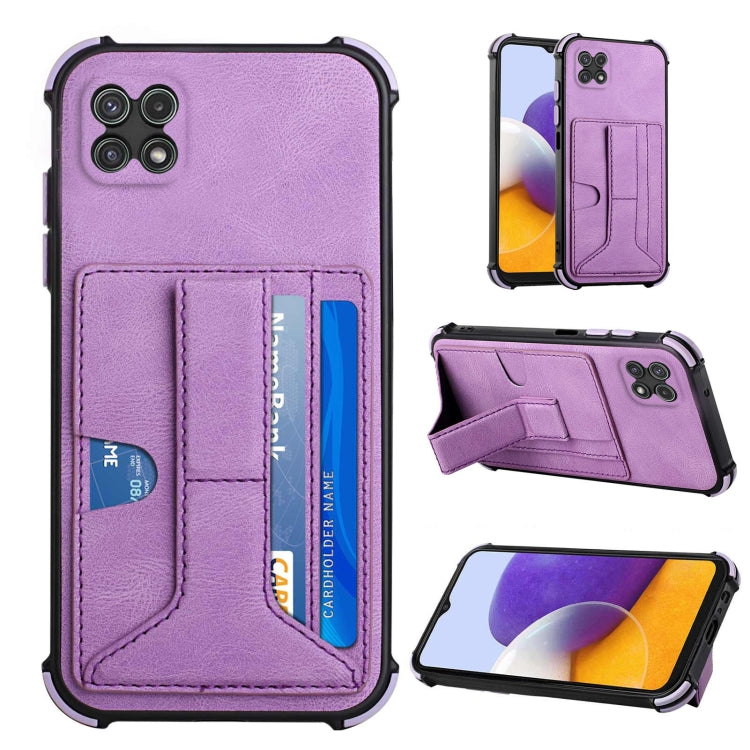 For Samsung Galaxy A22 5G Dream PU + TPU Four-corner Shockproof Back Cover Case with Card Slots & Holder