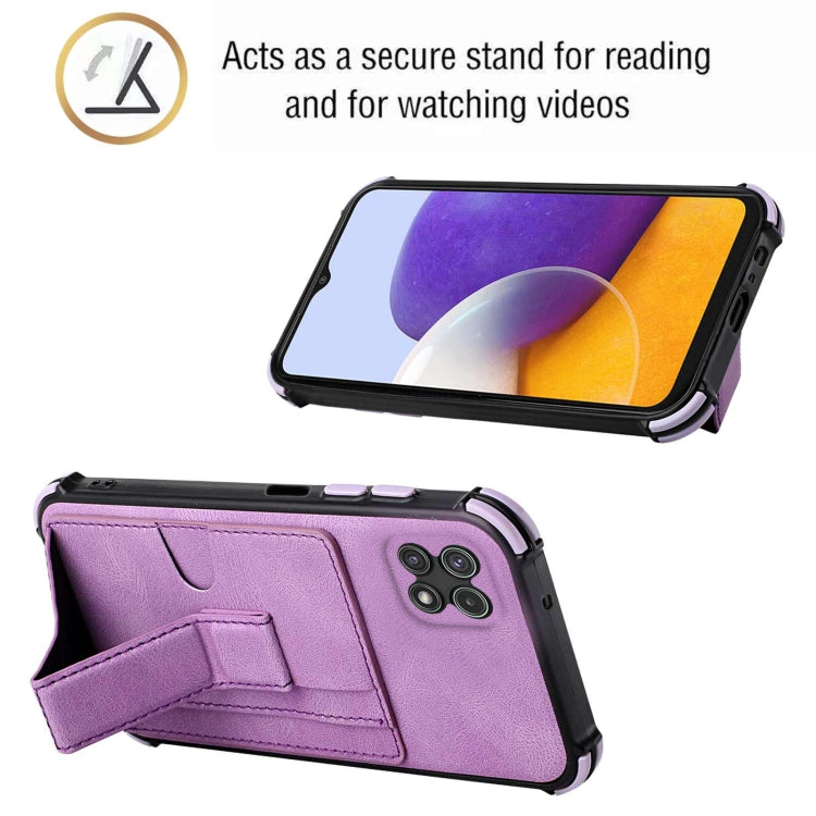 For Samsung Galaxy A22 5G Dream PU + TPU Four-corner Shockproof Back Cover Case with Card Slots & Holder