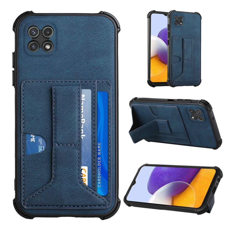 For Samsung Galaxy A22 5G Dream PU + TPU Four-corner Shockproof Back Cover Case with Card Slots & Holder