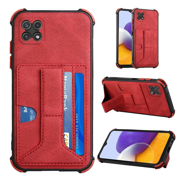 For Samsung Galaxy A22 5G Dream PU + TPU Four-corner Shockproof Back Cover Case with Card Slots & Holder