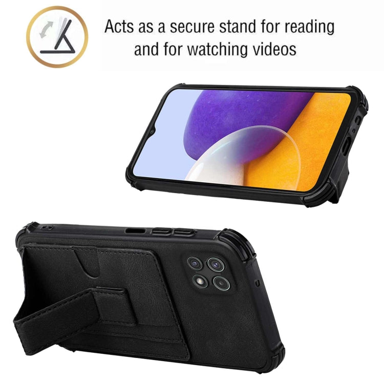 For Samsung Galaxy A22 5G Dream PU + TPU Four-corner Shockproof Back Cover Case with Card Slots & Holder
