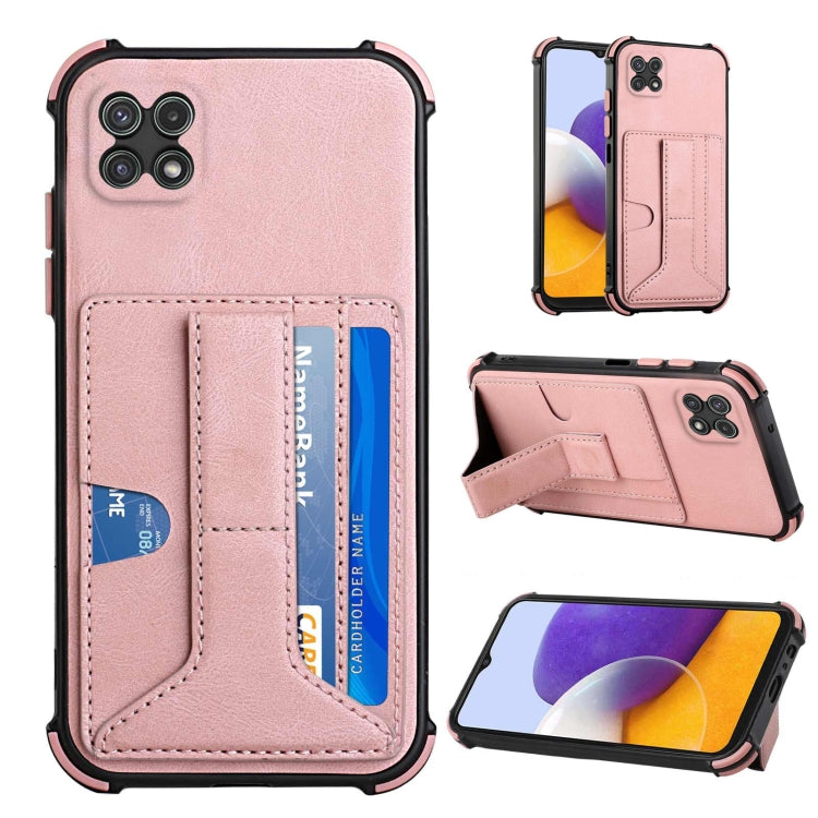 For Samsung Galaxy A22 5G Dream PU + TPU Four-corner Shockproof Back Cover Case with Card Slots & Holder