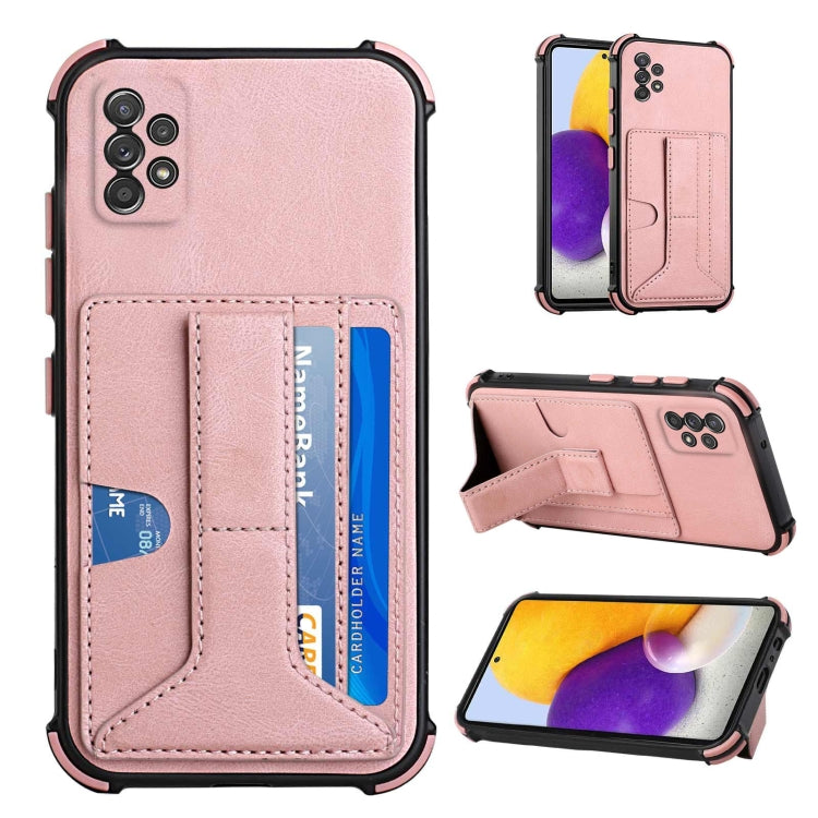 For Samsung Galaxy A52 5G / 4G Dream PU + TPU Four-corner Shockproof Back Cover Case with Card Slots & Holder