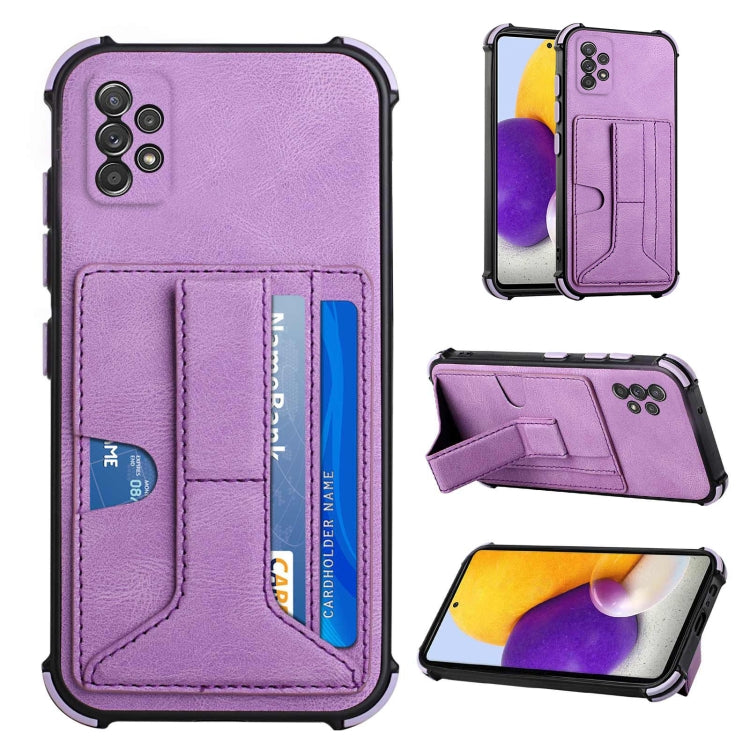 For Samsung Galaxy A72 5G / 4G Dream PU + TPU Four-corner Shockproof Back Cover Case with Card Slots & Holder
