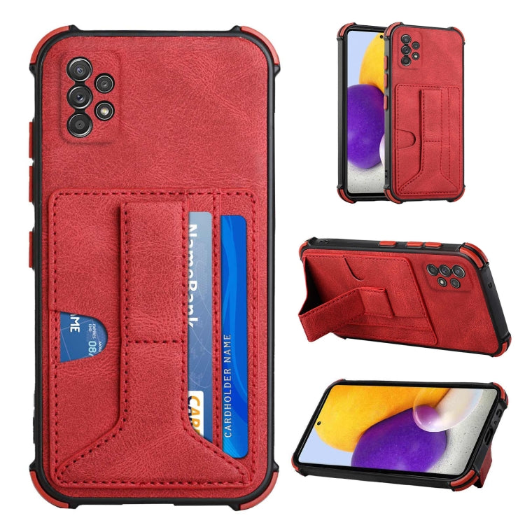For Samsung Galaxy A72 5G / 4G Dream PU + TPU Four-corner Shockproof Back Cover Case with Card Slots & Holder