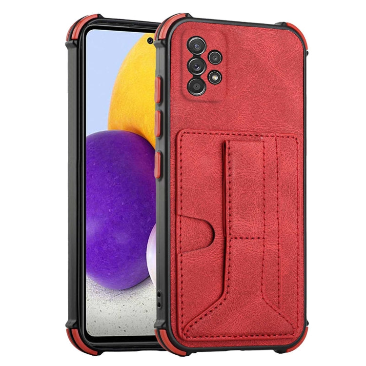 For Samsung Galaxy A72 5G / 4G Dream PU + TPU Four-corner Shockproof Back Cover Case with Card Slots & Holder