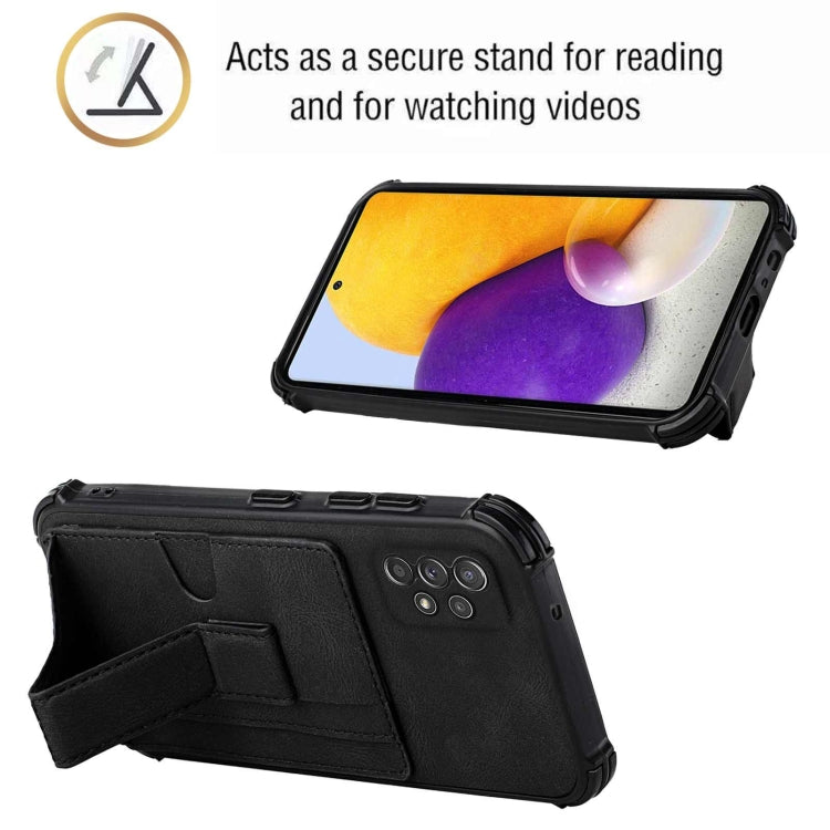 For Samsung Galaxy A72 5G / 4G Dream PU + TPU Four-corner Shockproof Back Cover Case with Card Slots & Holder