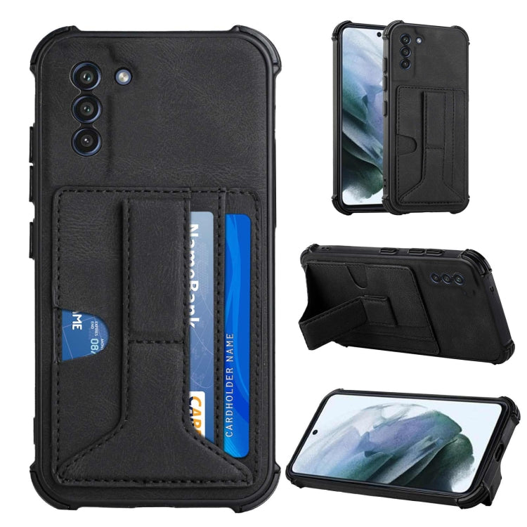 For Samsung Galaxy S21 5G Dream PU + TPU Four-corner Shockproof Back Cover Case with Card Slots & Holder