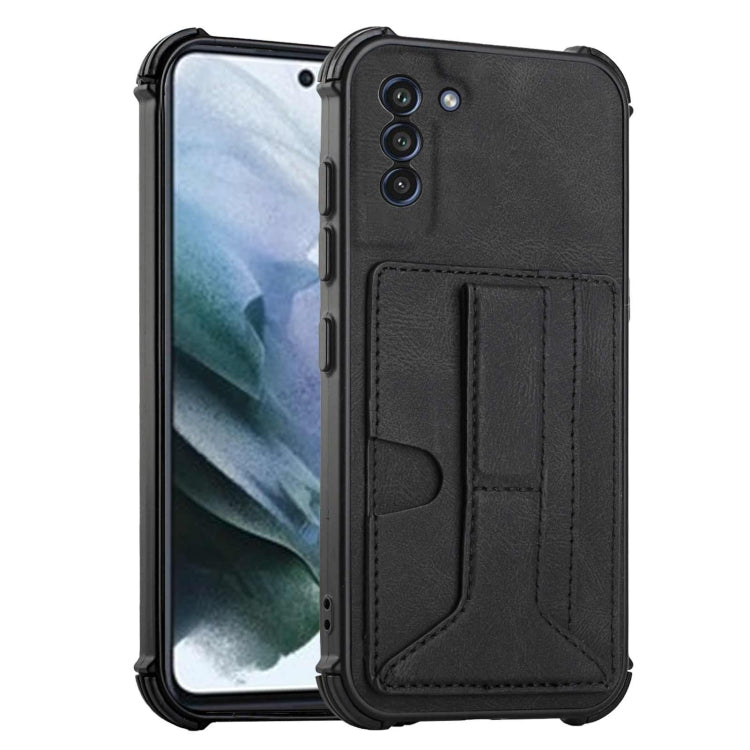 For Samsung Galaxy S21 5G Dream PU + TPU Four-corner Shockproof Back Cover Case with Card Slots & Holder