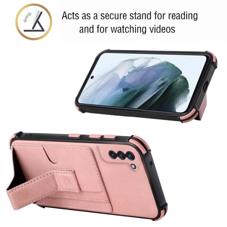 For Samsung Galaxy S21 5G Dream PU + TPU Four-corner Shockproof Back Cover Case with Card Slots & Holder