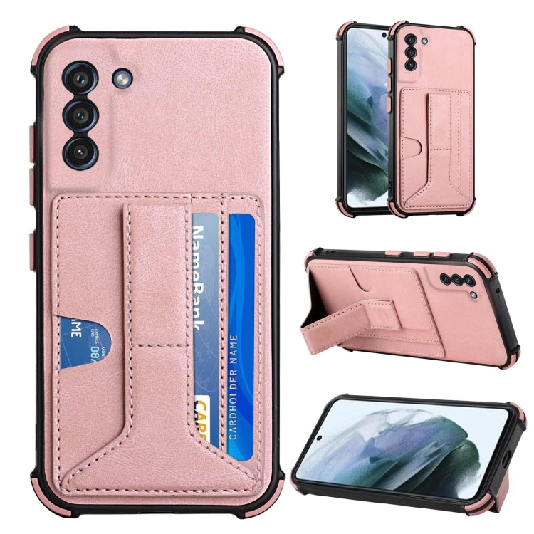 For Samsung Galaxy S21 FE Dream PU + TPU Four-corner Shockproof Back Cover Case with Card Slots & Holder