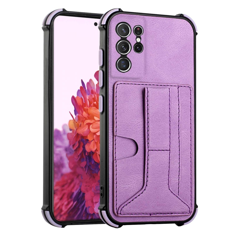 For Samsung Galaxy S21 Ultra 5G Dream PU + TPU Four-corner Shockproof Back Cover Case with Card Slots & Holder