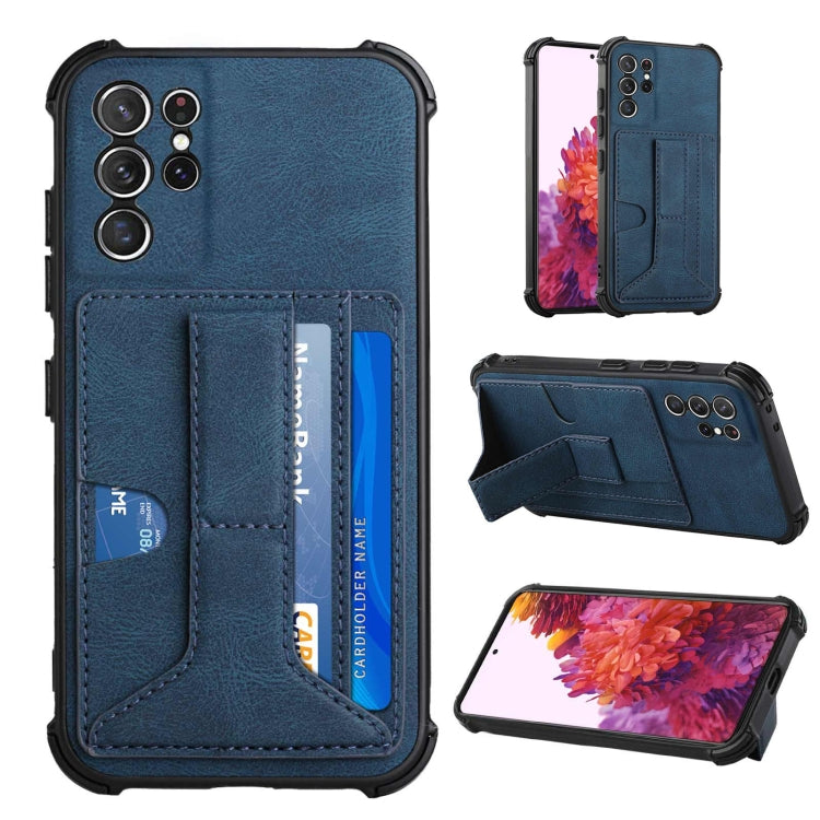 For Samsung Galaxy S21 Ultra 5G Dream PU + TPU Four-corner Shockproof Back Cover Case with Card Slots & Holder