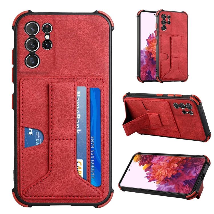 For Samsung Galaxy S21 Ultra 5G Dream PU + TPU Four-corner Shockproof Back Cover Case with Card Slots & Holder