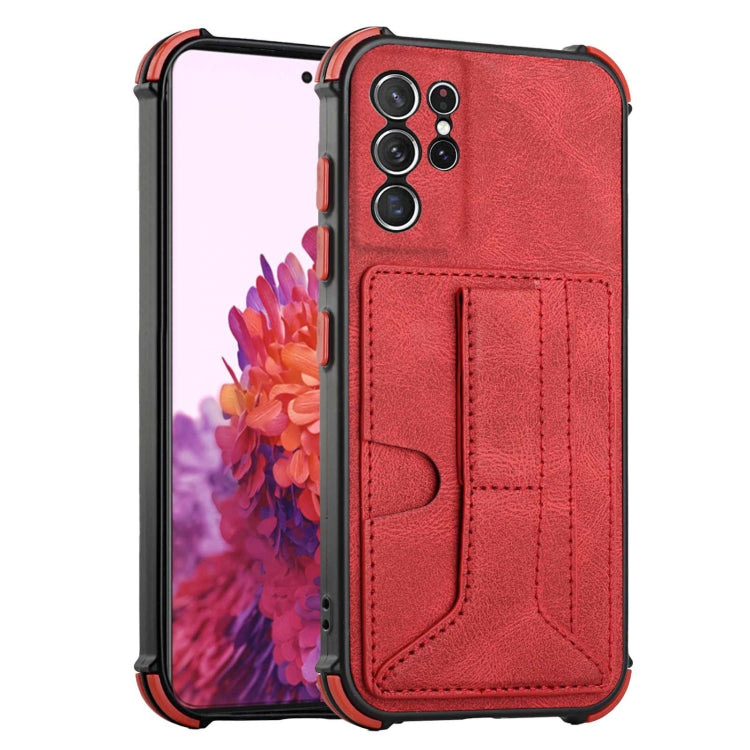 For Samsung Galaxy S21 Ultra 5G Dream PU + TPU Four-corner Shockproof Back Cover Case with Card Slots & Holder