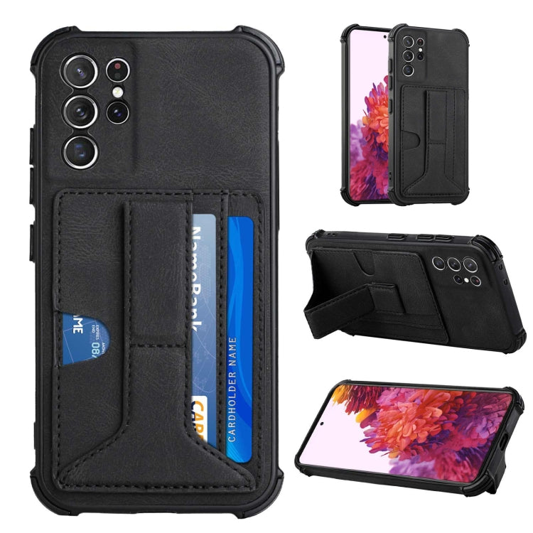 For Samsung Galaxy S21 Ultra 5G Dream PU + TPU Four-corner Shockproof Back Cover Case with Card Slots & Holder